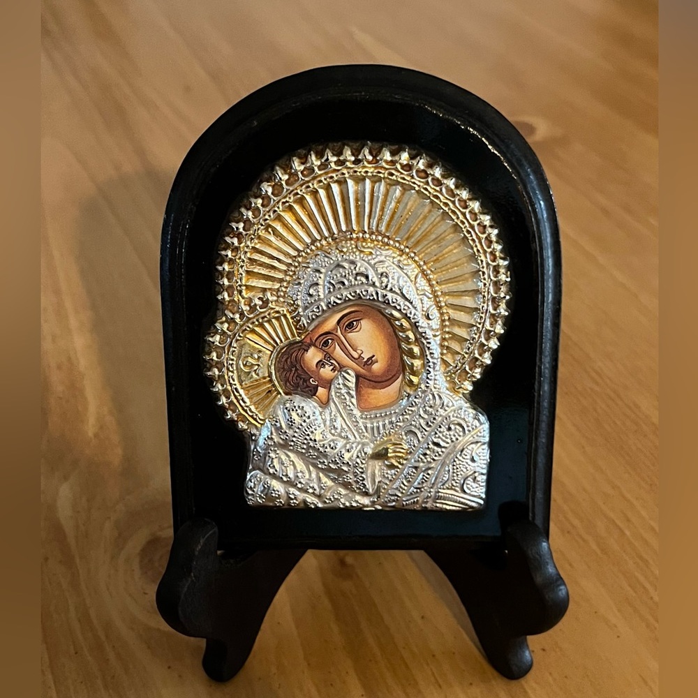 Silver and Gold Wood Mary and Child